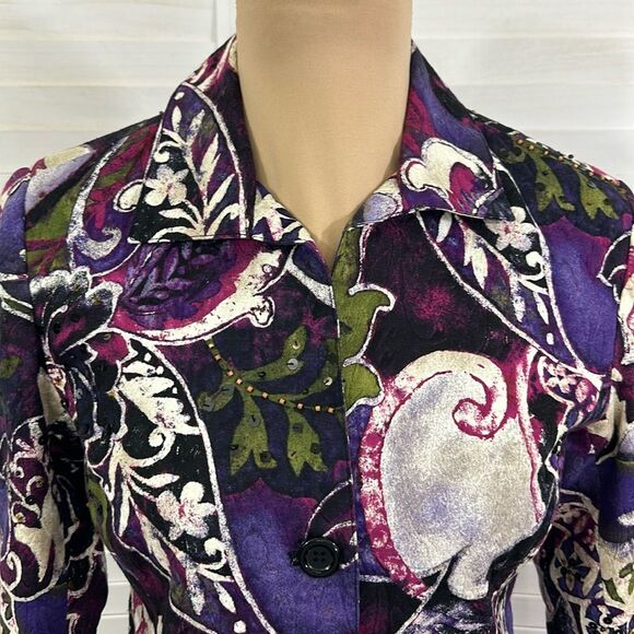 Chico's Jacket Size 0 Size 4 Purple Paisley Floral Sequin Embellished - Picture 5 of 16